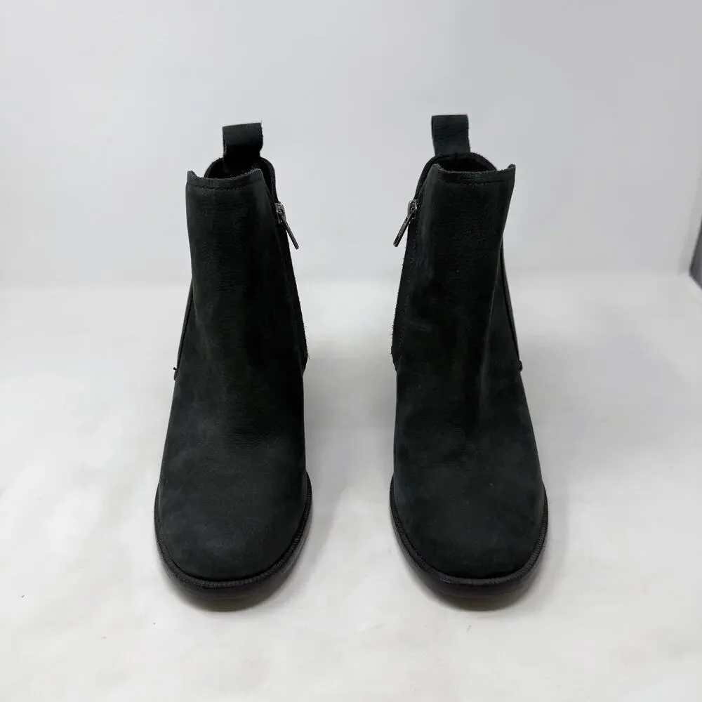 [UGG] Black Pixley Suede Leather Chunky Block Heel Round Toe Ankle Boots Sz 9.5